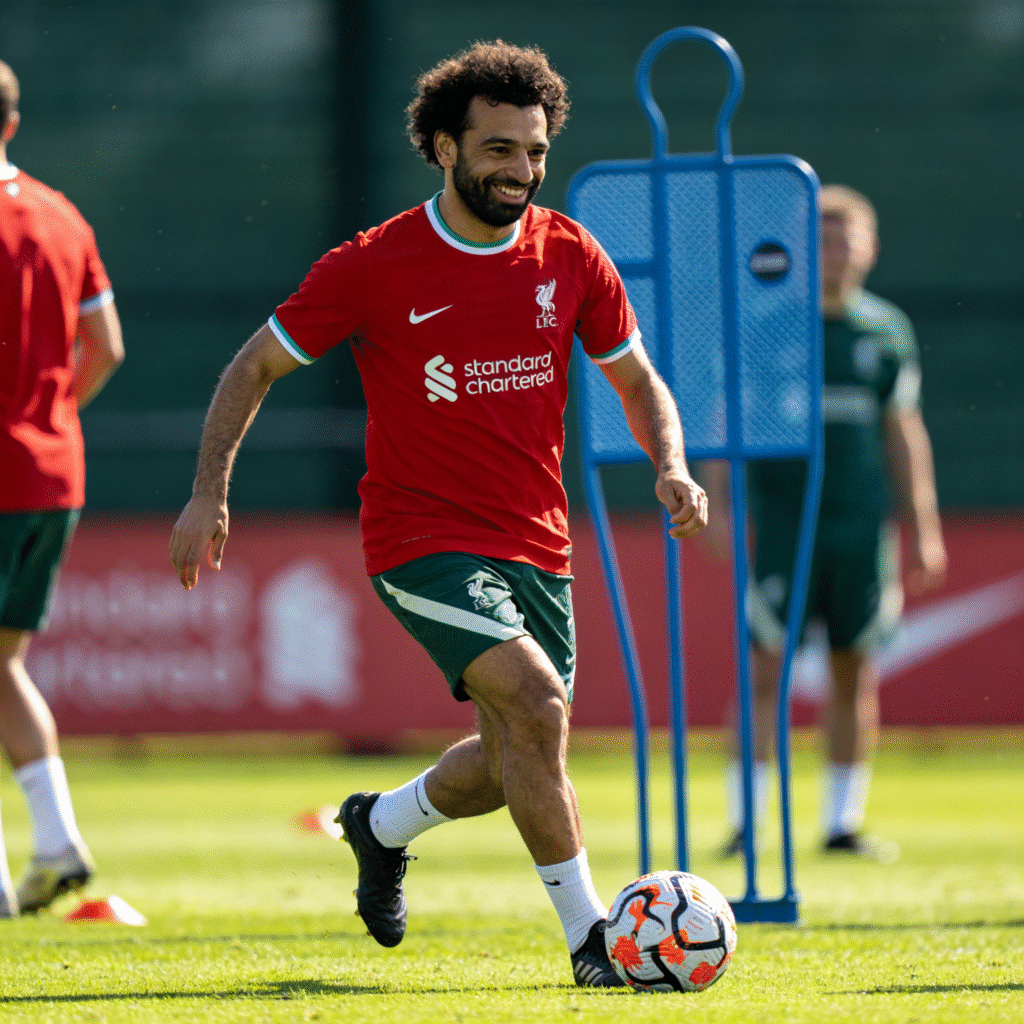 Liverpool Mohamed Salah scoring at Anfield