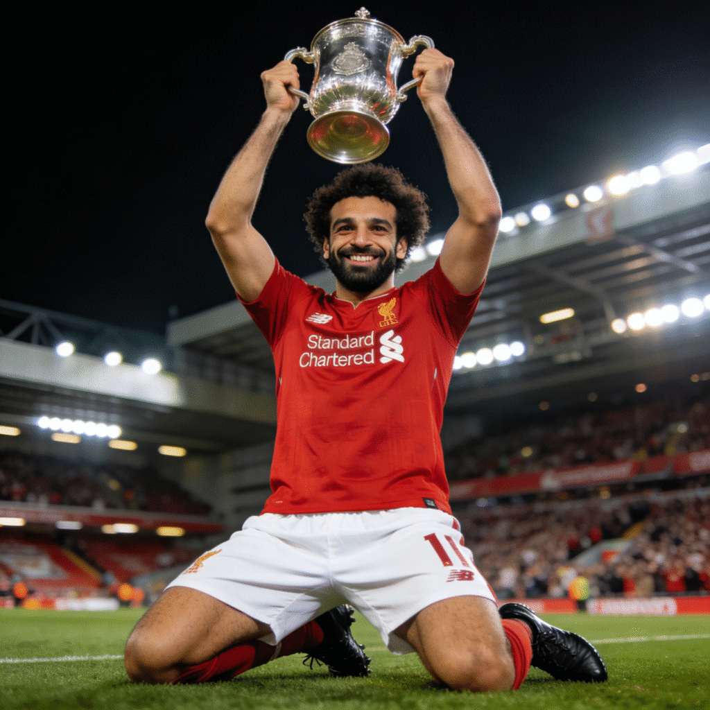 Liverpool Mohamed Salah scoring at Anfield
